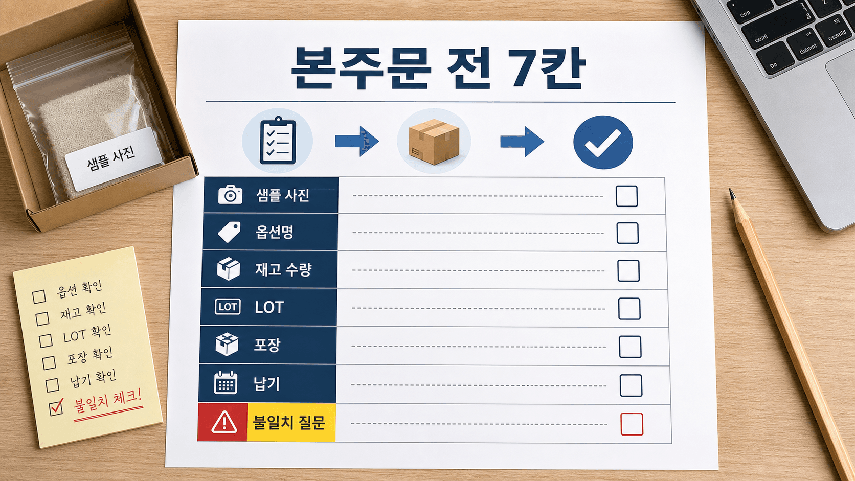 1688 샘플 이후 본주문 전 확인해야 할 7칸 체크리스트