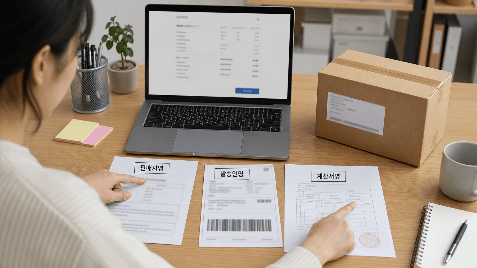 1688 첫 주문 결제 전 판매자명, 발송인명, 계산서명을 비교하는 작업 화면