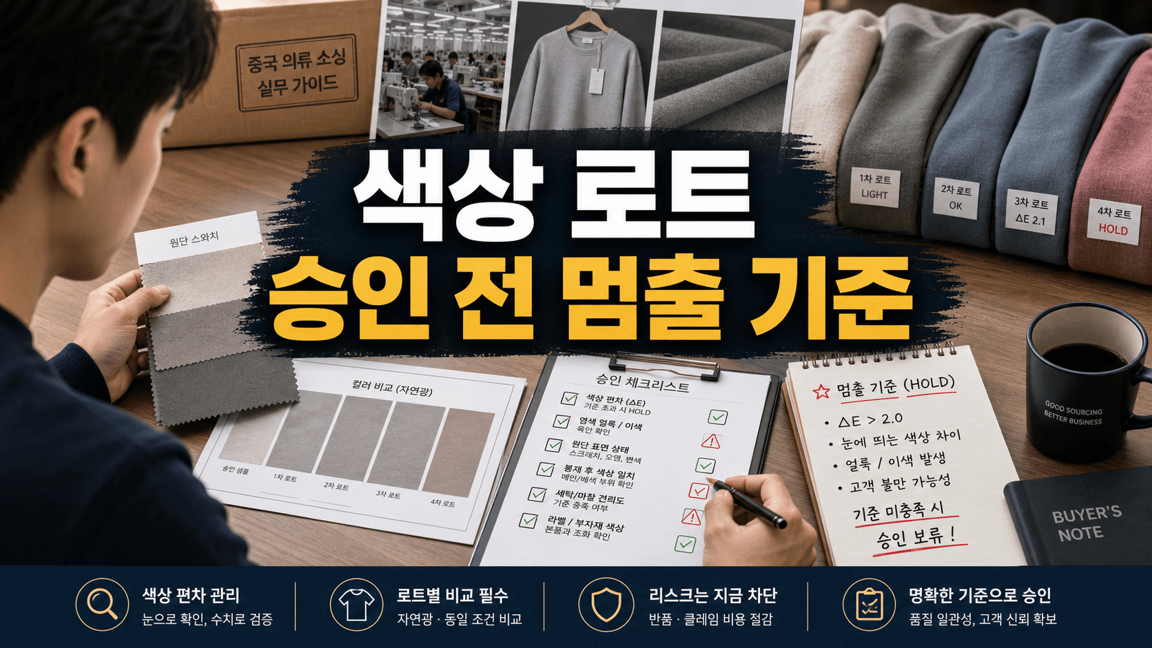중국 의류 색상 로트가 다를 때, 출고 승인 전 사진으로 멈출 기준