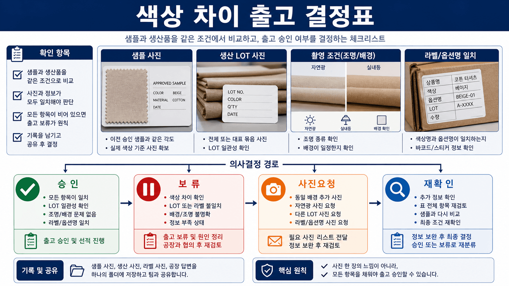 중국 공장 색상 차이 출고 승인 전 확인할 증거표