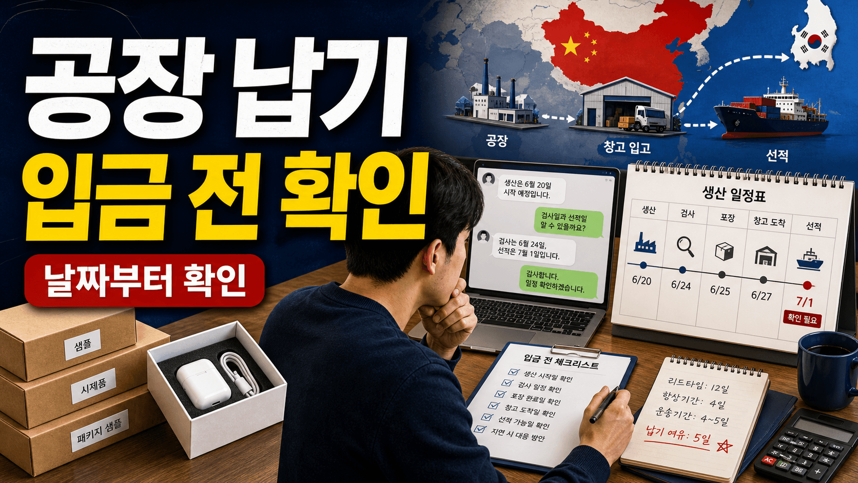 중국 공장 계약금 전 납기표, 생산 시작일부터 선적 가능일까지 확인
