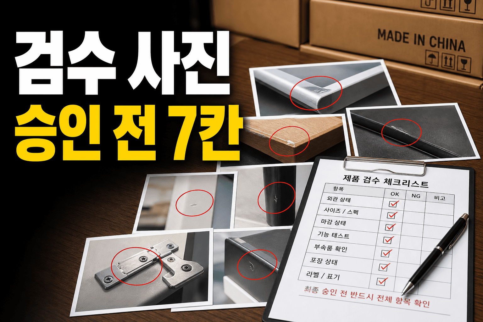 중국 공장 검수 사진 받았을 때, 불량 기준 7칸