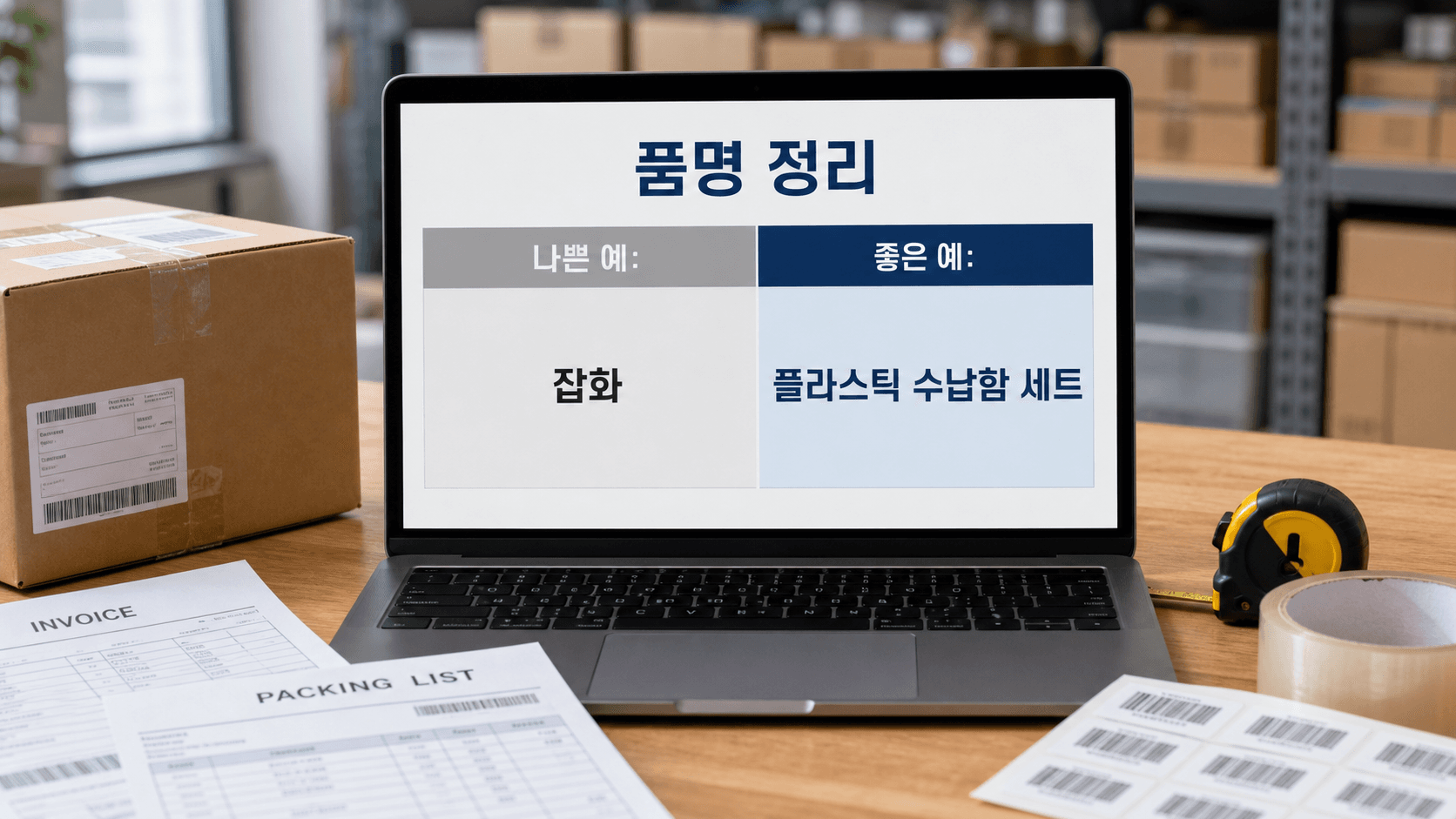 배송대행 신청서 품명 정리 예시