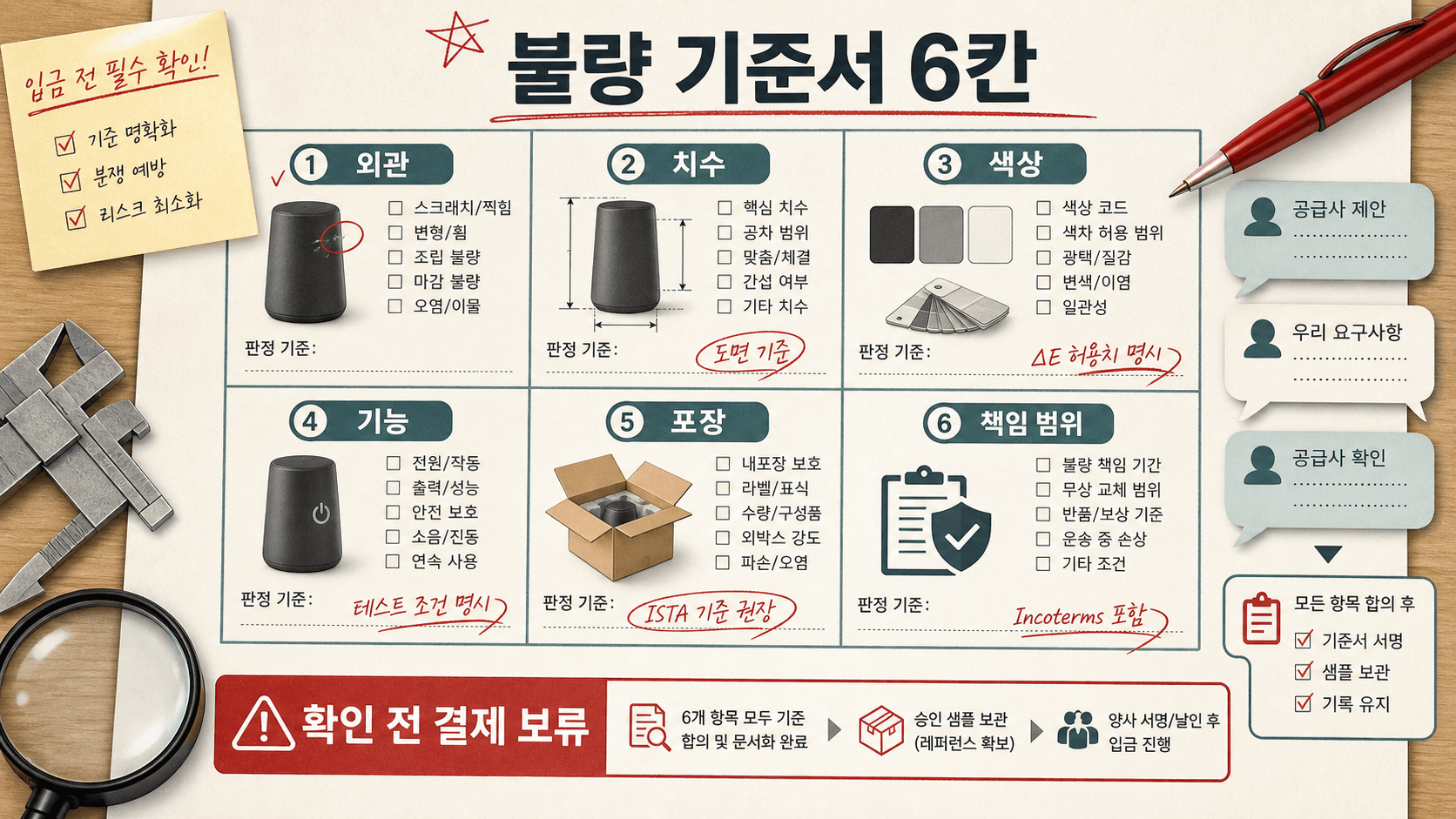 첫 OEM 발주 전 불량 기준서 6칸 체크리스트