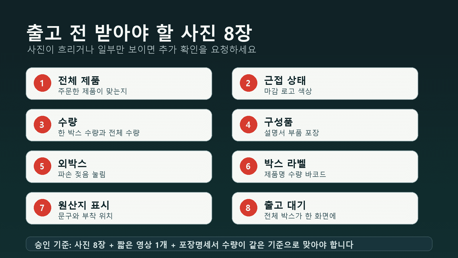 출고 전 확인해야 할 사진 8장 체크리스트