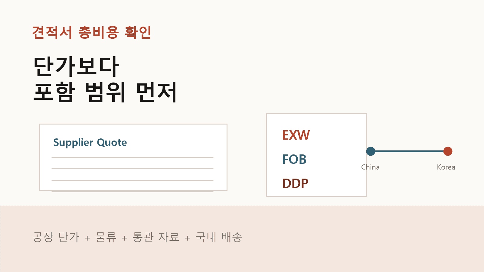 중국 공장 견적서에서 총비용 빈칸을 표시하는 작업 화면