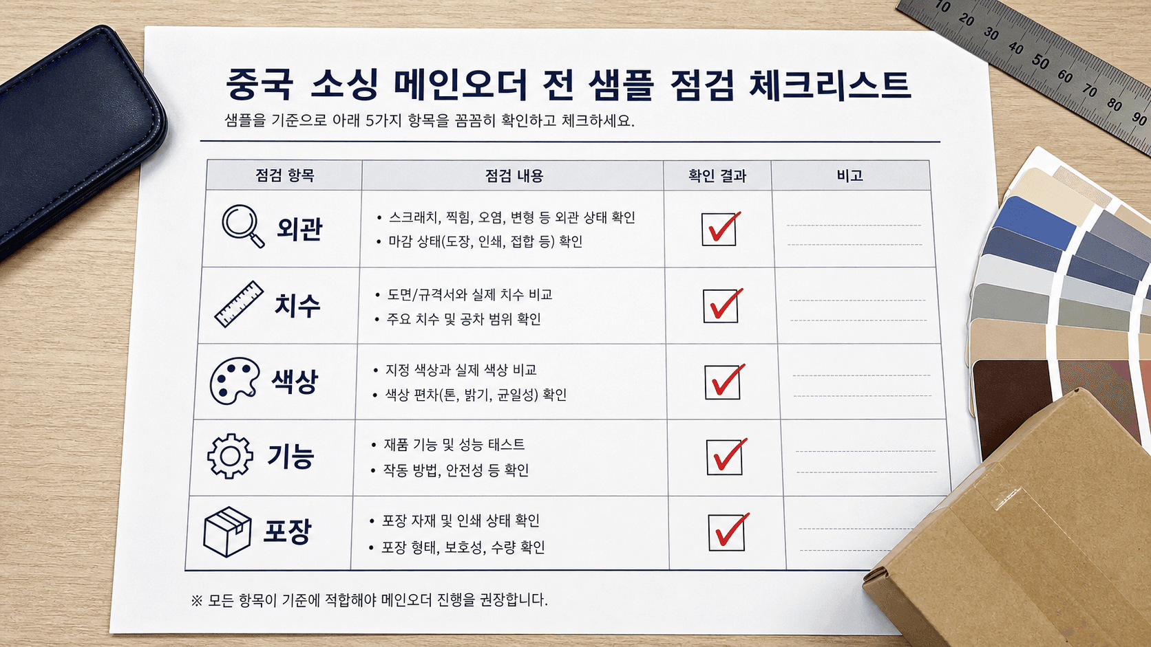 본주문 전 샘플 점검 체크리스트