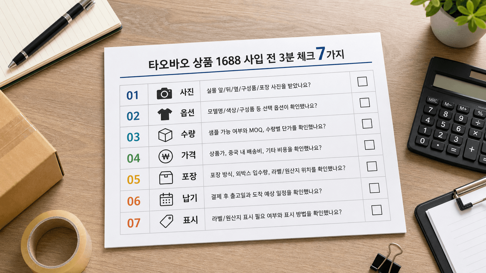 타오바오 상품을 1688에서 찾았을 때 채워야 할 7칸 체크리스트